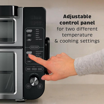 Ninja DCT451 12-in-1 Smart Double Oven with FlexDoor, Thermometer, FlavorSeal, Smart Finish, Rapid Top Convection and Air Fry Bottom , Stainless Steel