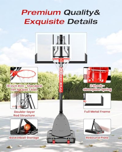 Basketball Hoop Outdoor 10 FT Height Adjustable, Portable Basketball Goals Systems with 45" Backboard for Youth Adults Kids - Backyard, Driveway, Indoor Play